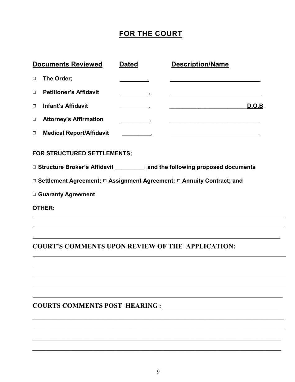 Worksheet / Checklist for Compromise Applications Template - New York, Page 9