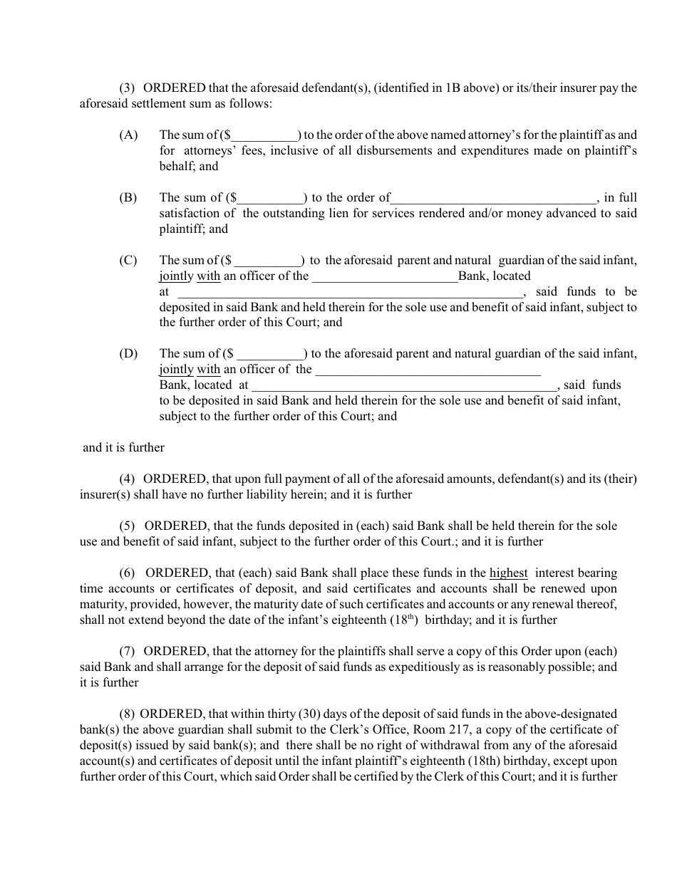 Standard Compromise Order Form - Bronx County, New York, Page 3