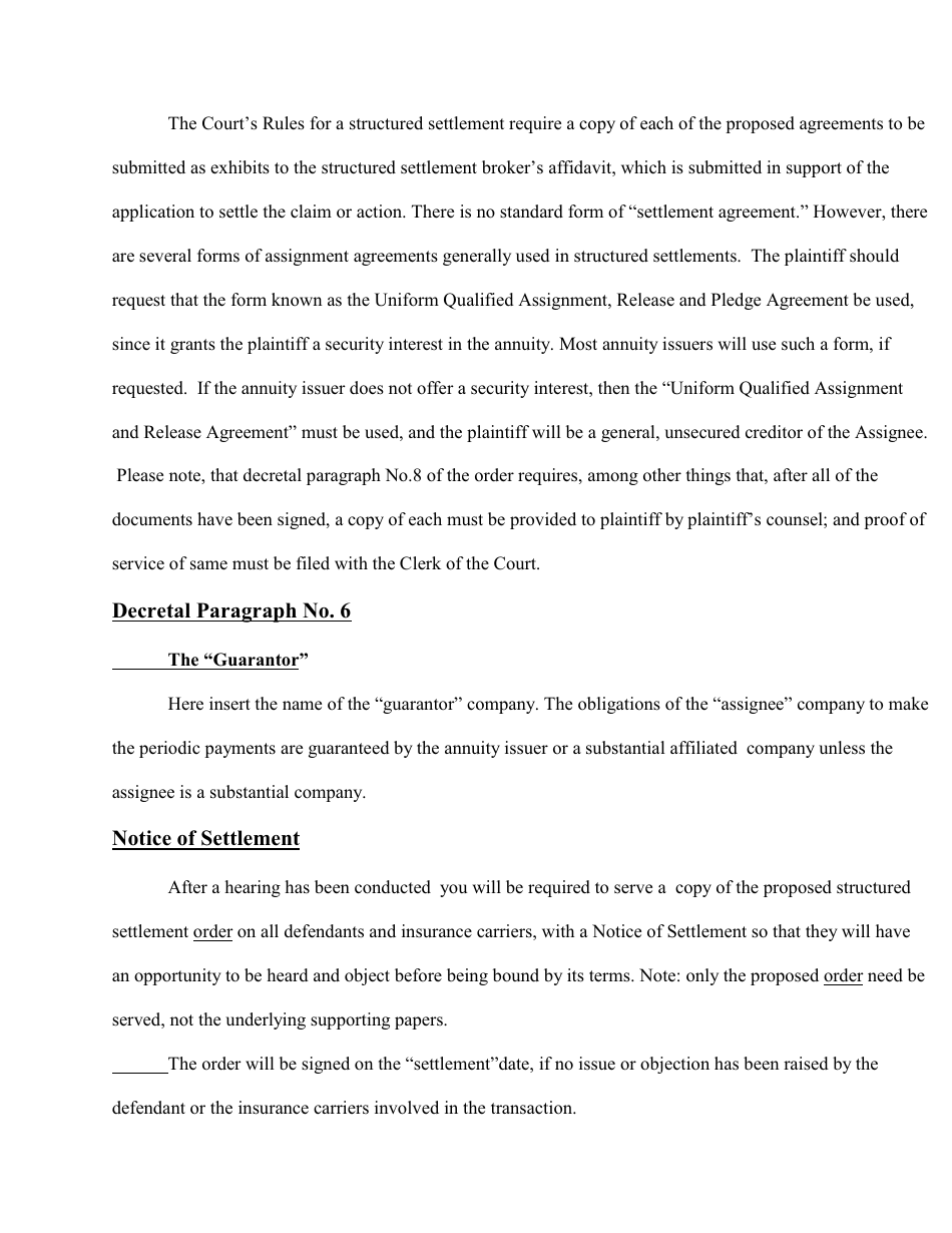 Compromise Order for a Structured Settlement - Bronx County, New York, Page 15