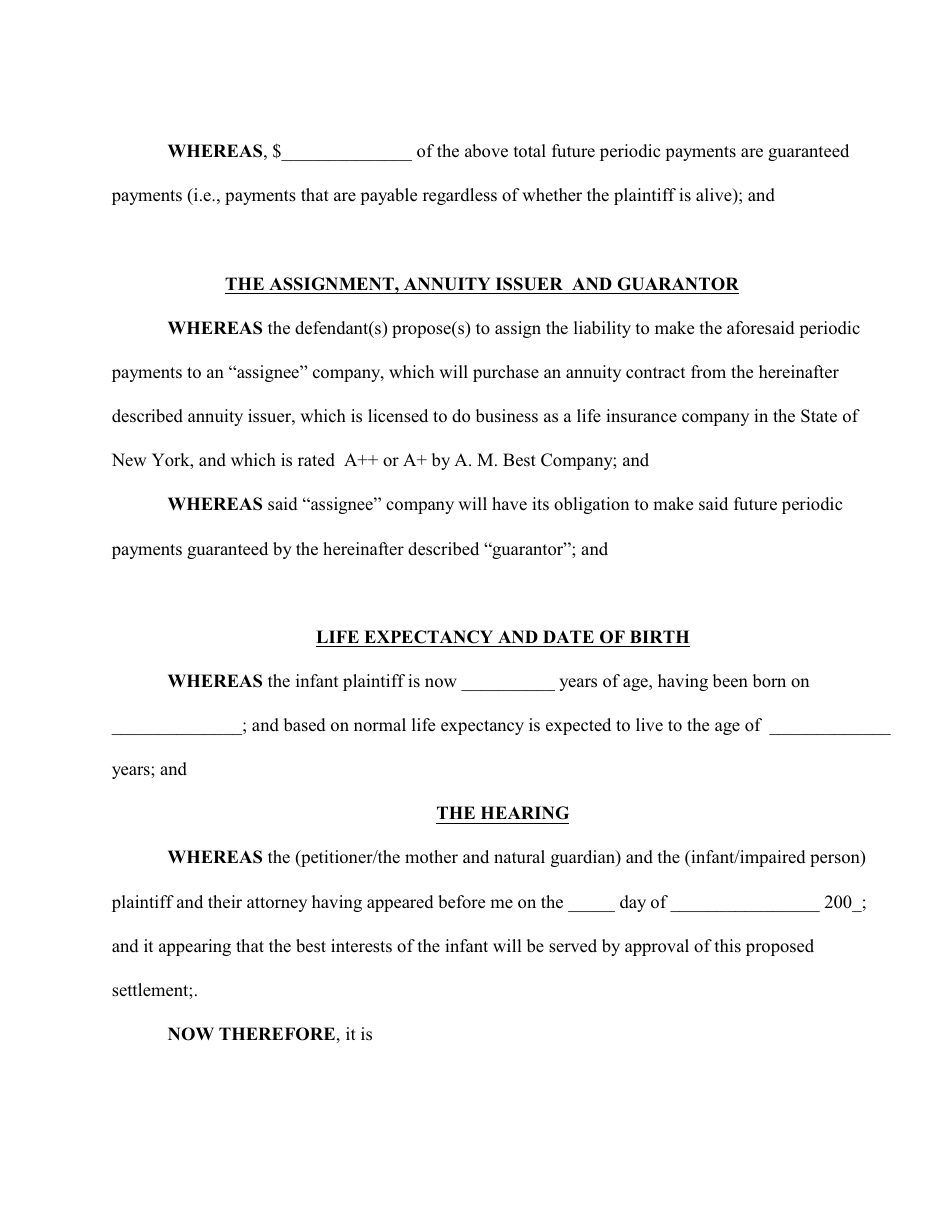 Compromise Order for a Structured Settlement - Bronx County, New York, Page 3