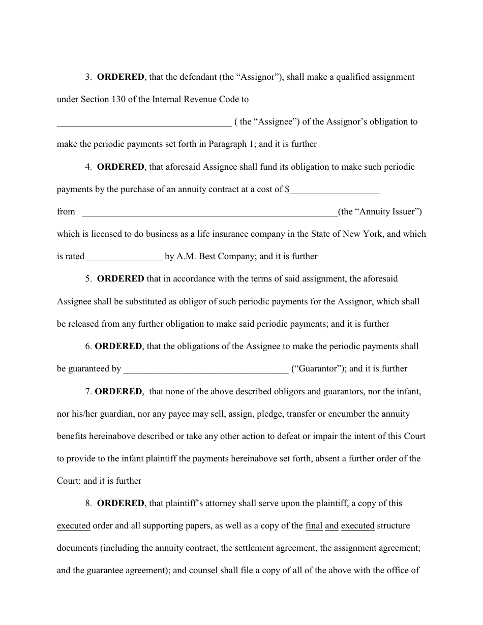 Compromise Order for a Structured Settlement - Bronx County, New York, Page 6