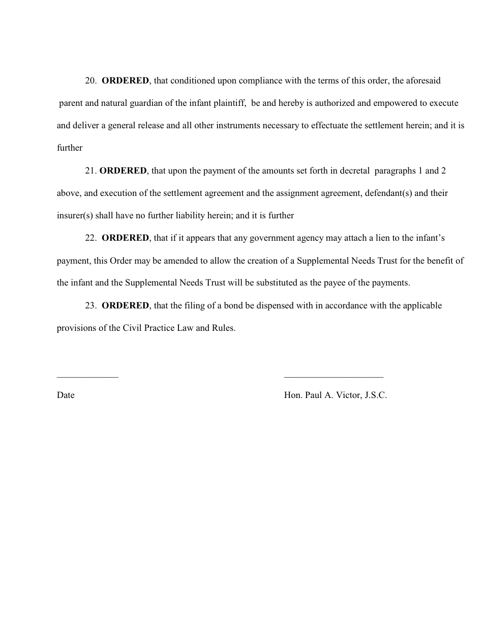 Complex Order for a Structured Settlement Form - New York, Page 10