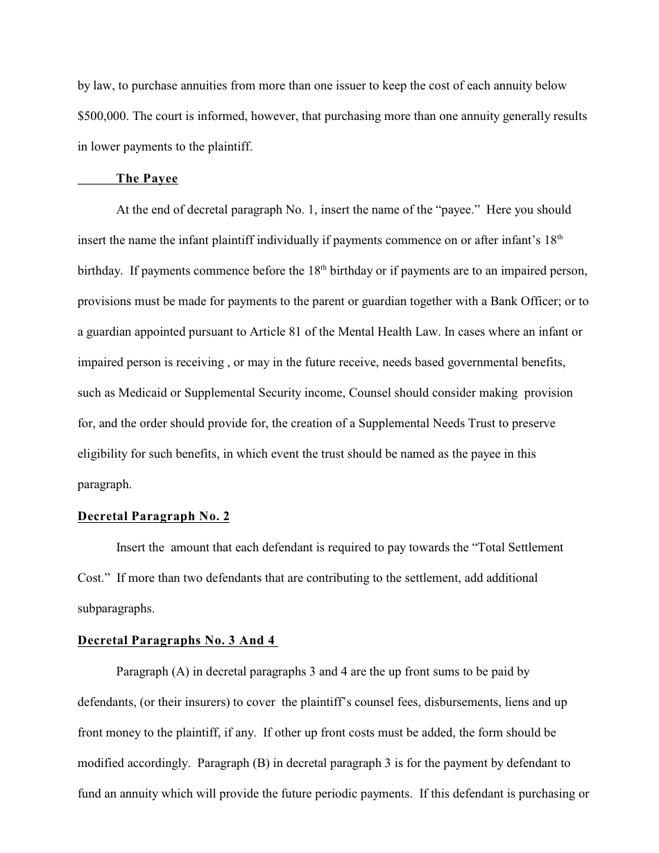 Complex Order for a Structured Settlement Form - New York, Page 14