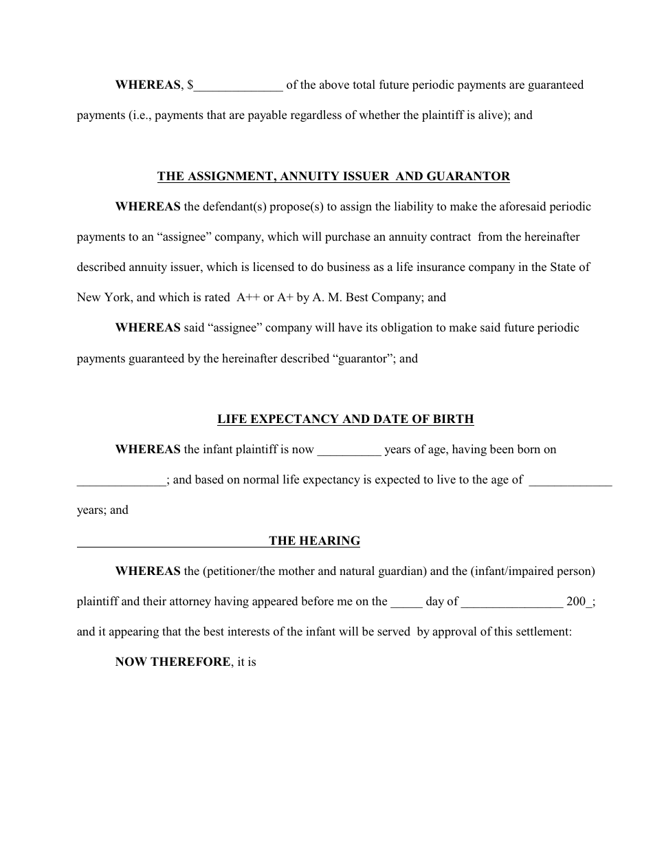 Complex Order for a Structured Settlement Form - New York, Page 3