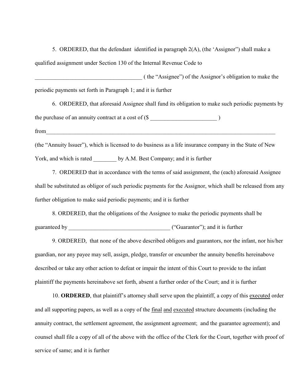Complex Order for a Structured Settlement Form - New York, Page 7
