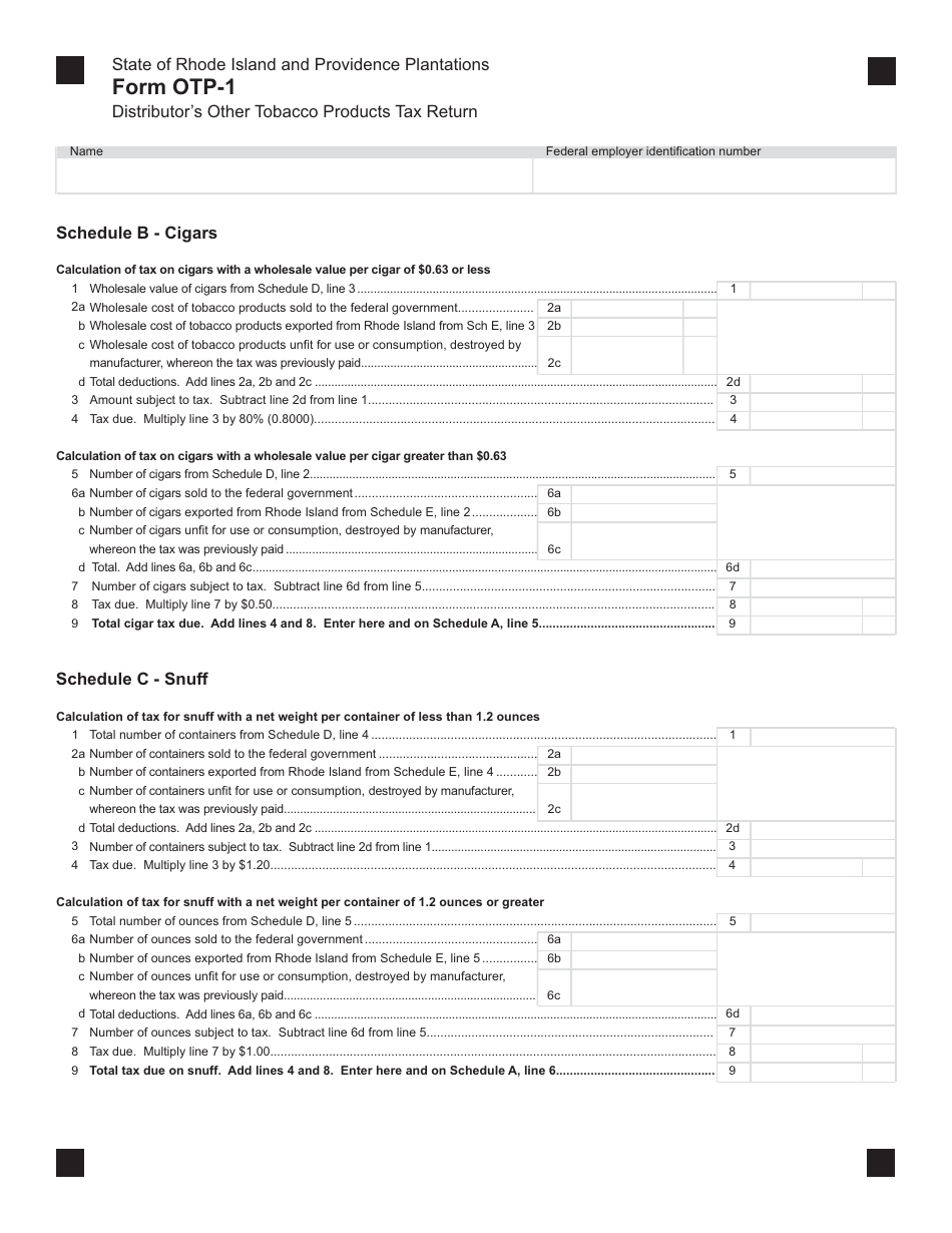 Form OTP-1 Distributors Other Tobacco Products Tax Return - Rhode Island, Page 2