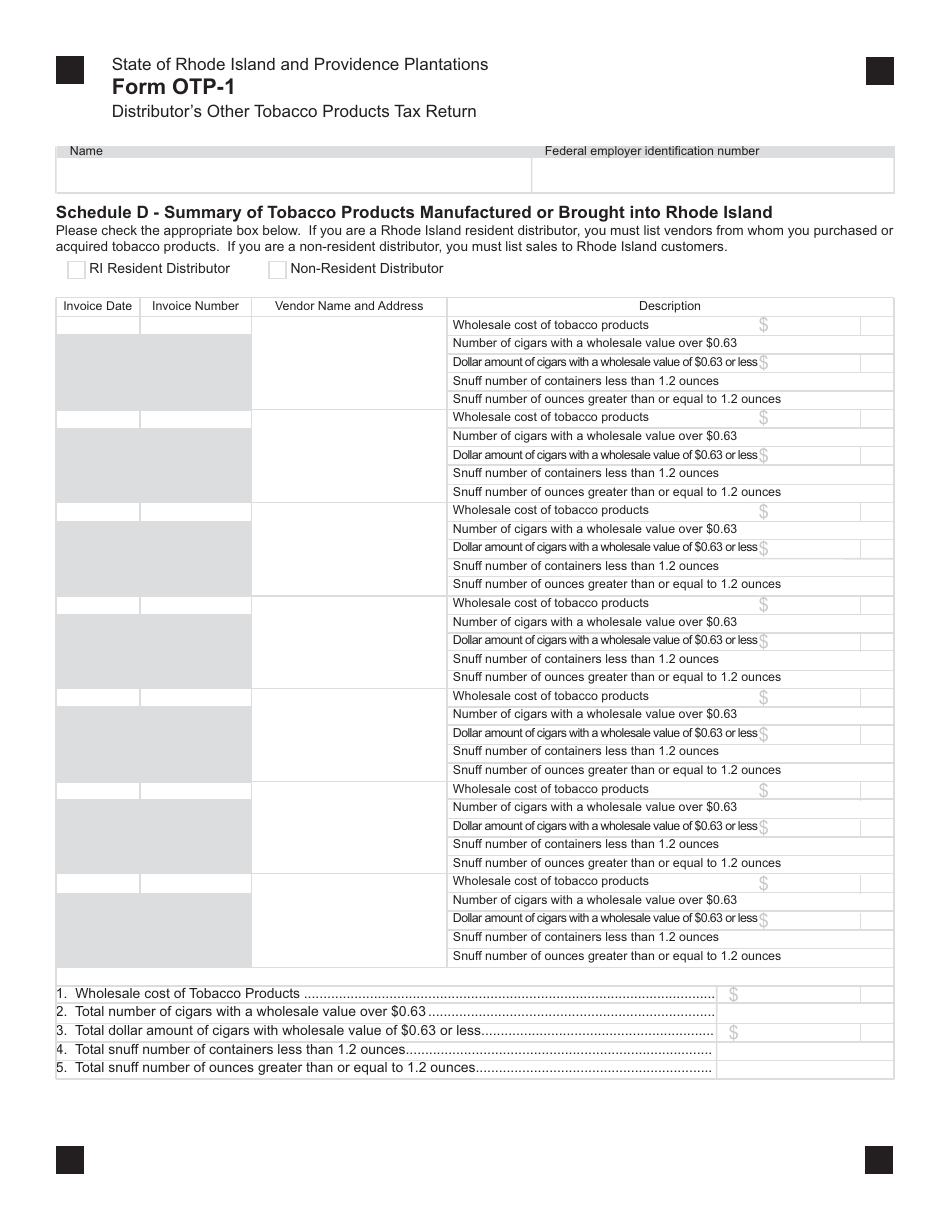 Form OTP-1 Distributors Other Tobacco Products Tax Return - Rhode Island, Page 3