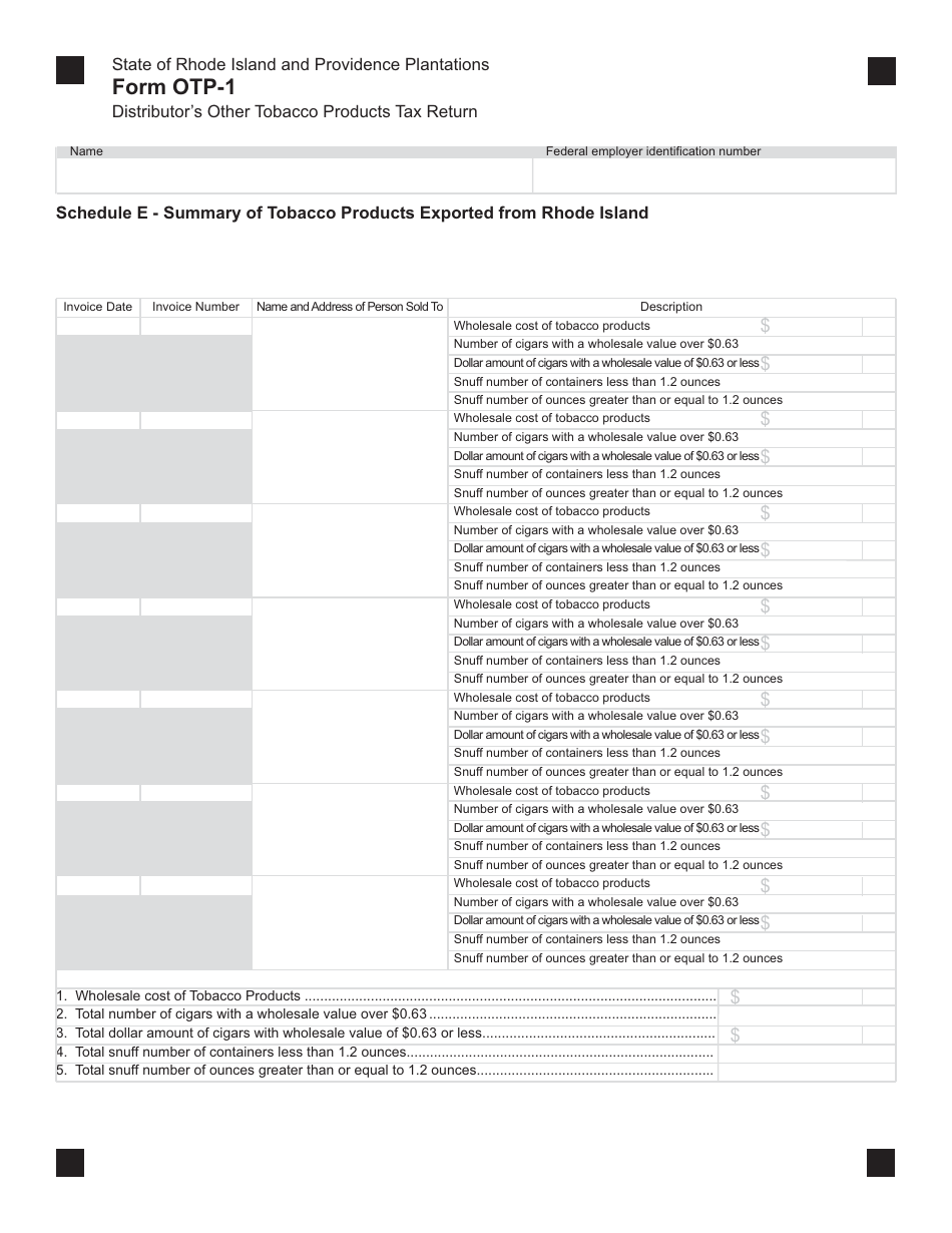 Form OTP-1 Distributors Other Tobacco Products Tax Return - Rhode Island, Page 4