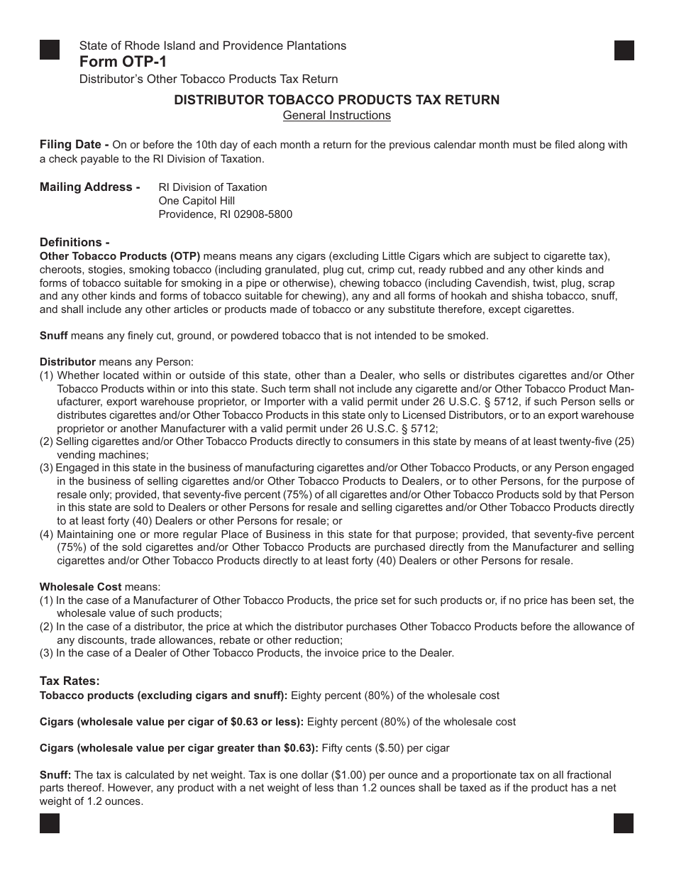 Form OTP-1 Distributors Other Tobacco Products Tax Return - Rhode Island, Page 5