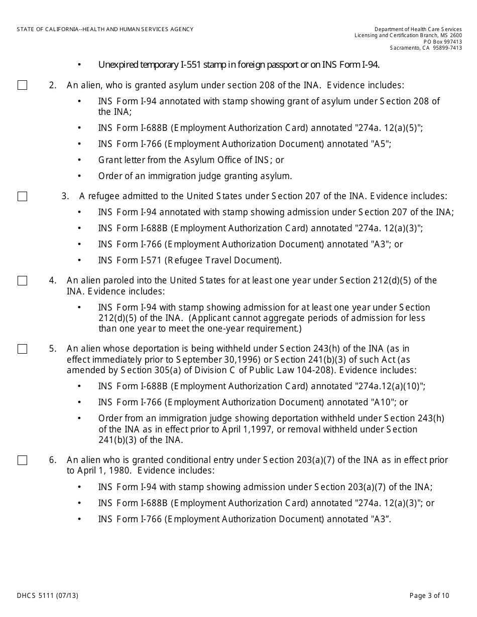 Form DHCS5111 Statement of Citizenship, Alienage, and Immigration Status for State Public Benefits - California, Page 3