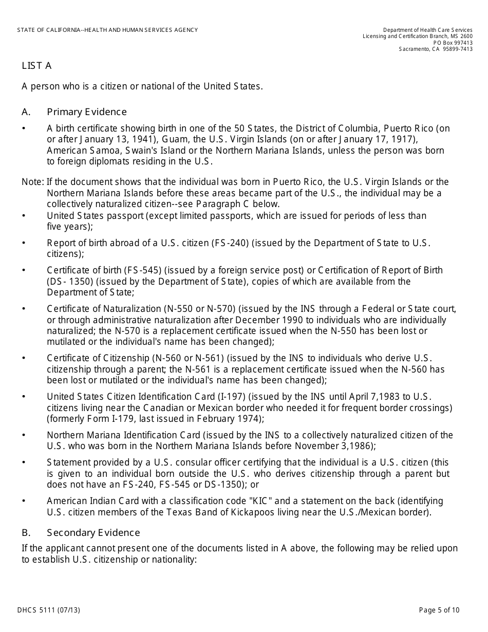 Form DHCS5111 Statement of Citizenship, Alienage, and Immigration Status for State Public Benefits - California, Page 5