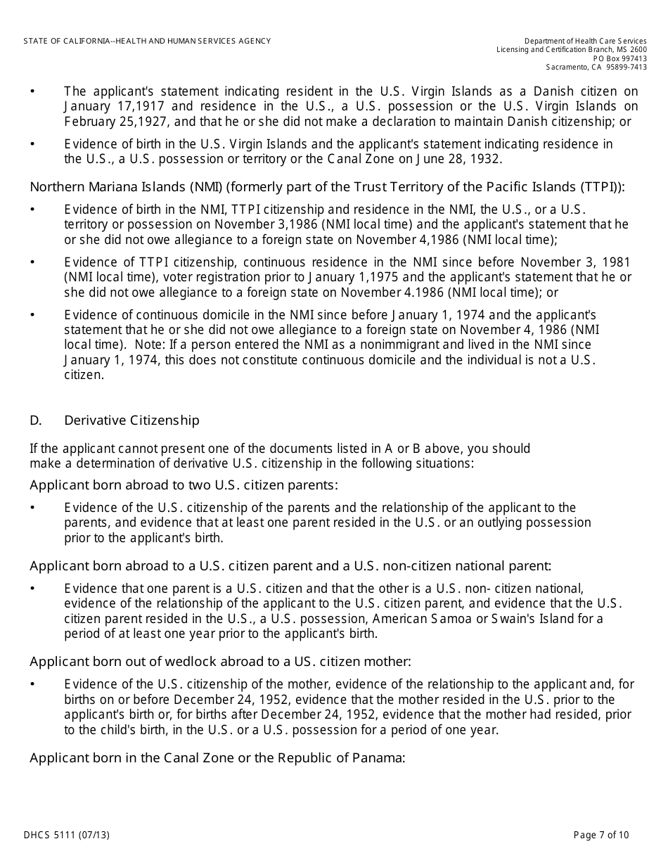 Form DHCS5111 Statement of Citizenship, Alienage, and Immigration Status for State Public Benefits - California, Page 7