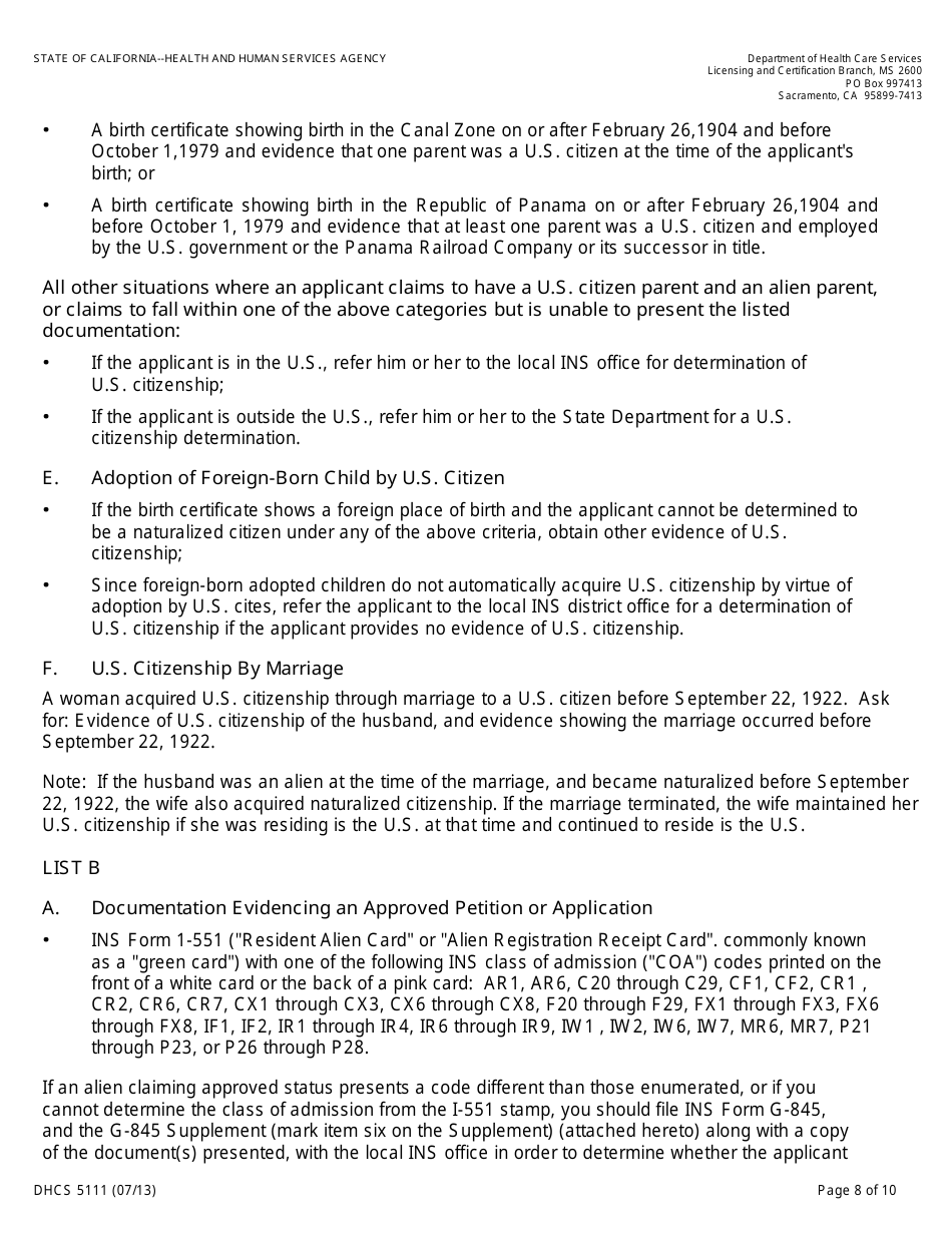 Form DHCS5111 Statement of Citizenship, Alienage, and Immigration Status for State Public Benefits - California, Page 8