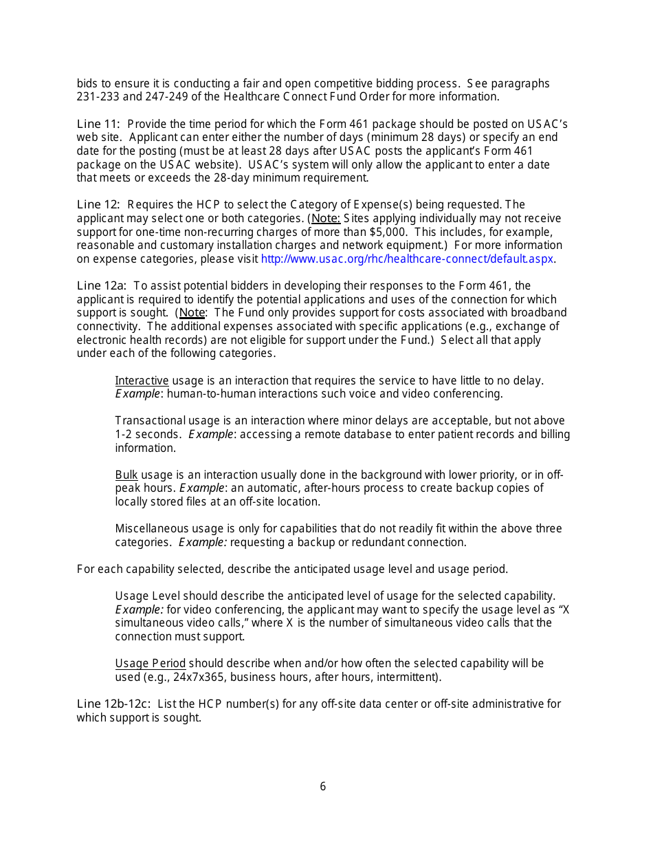 FCC Form 461 Rural Health Care (Rhc) Universal Service Healthcare Connect Fund Request for Services Form, Page 10