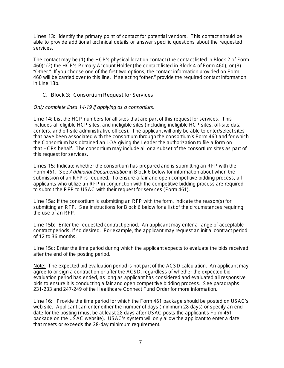 FCC Form 461 Rural Health Care (Rhc) Universal Service Healthcare Connect Fund Request for Services Form, Page 11