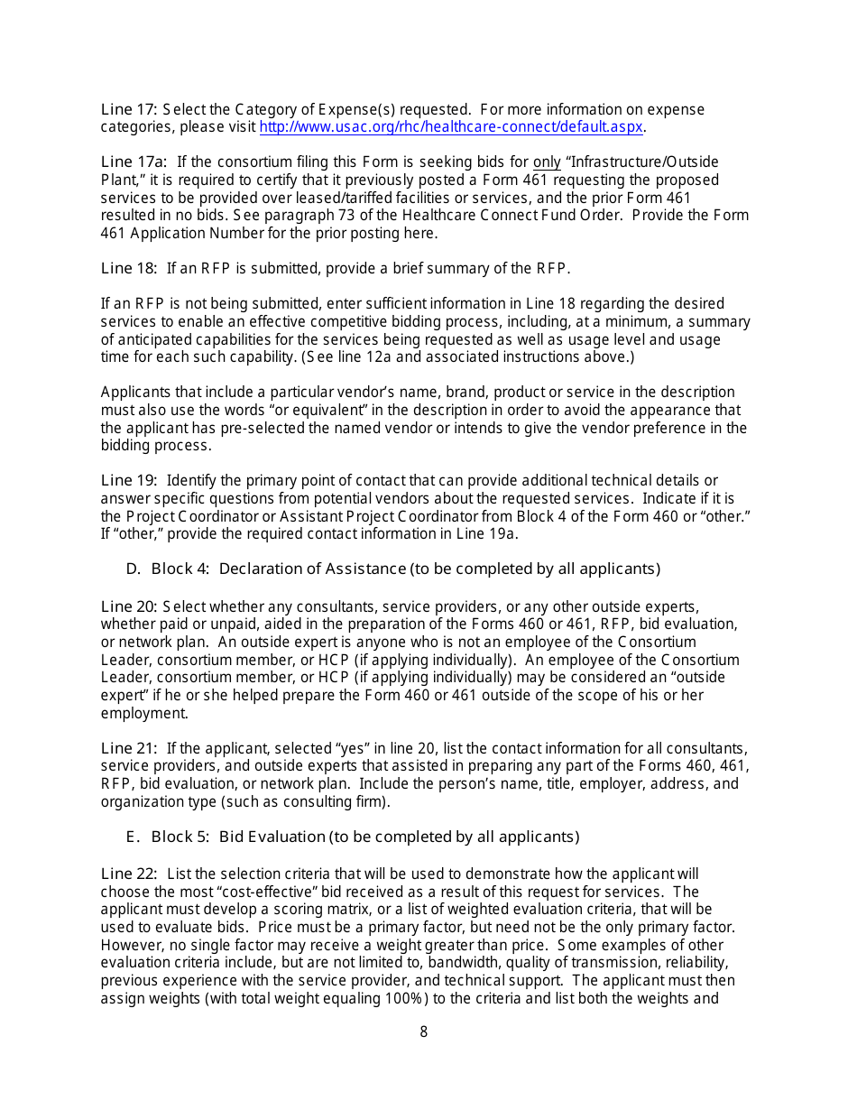 FCC Form 461 Rural Health Care (Rhc) Universal Service Healthcare Connect Fund Request for Services Form, Page 12