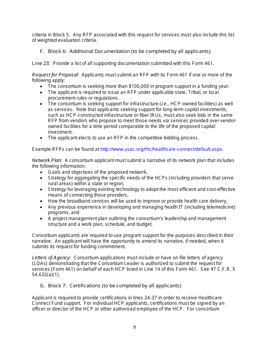 FCC Form 461 Rural Health Care (Rhc) Universal Service Healthcare Connect Fund Request for Services Form, Page 13