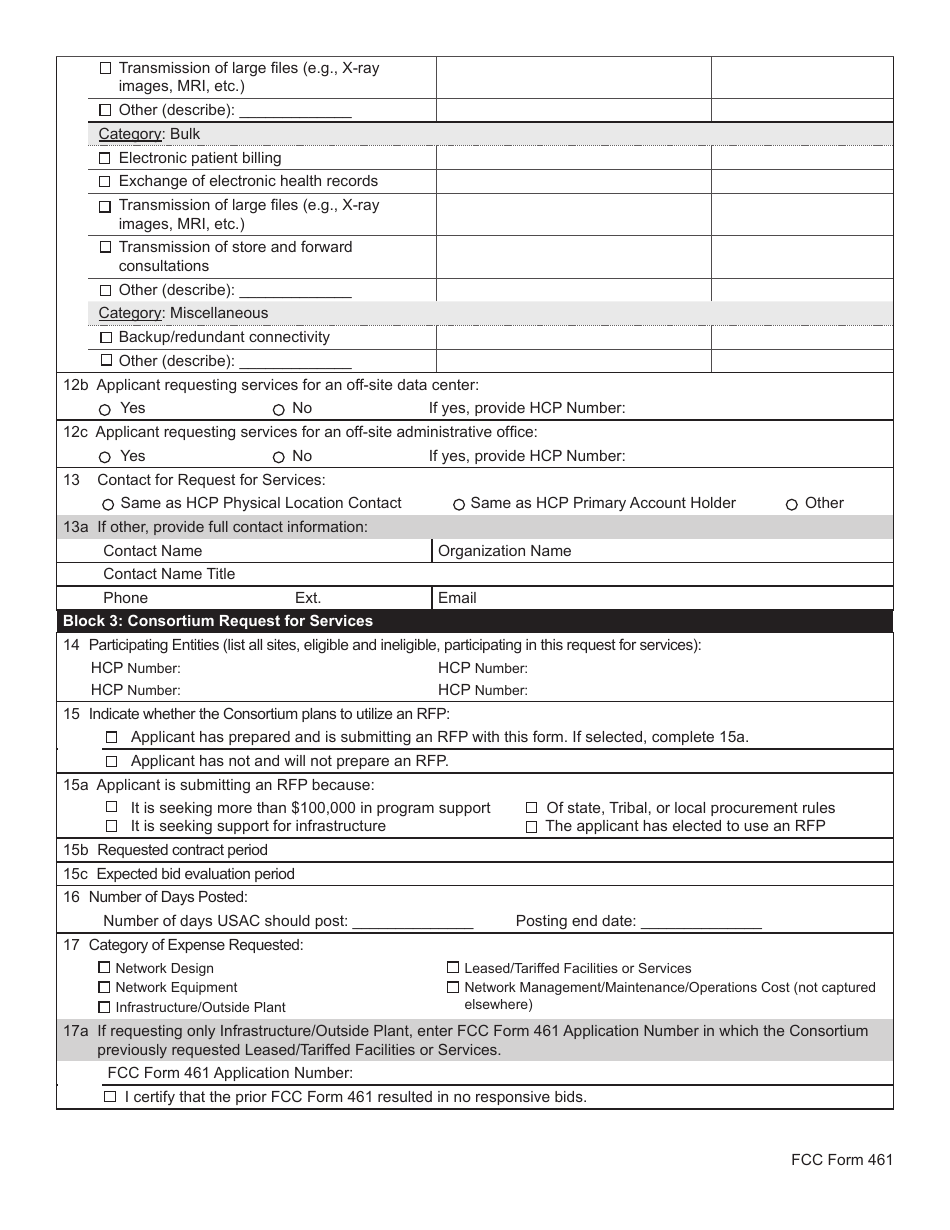 FCC Form 461 Rural Health Care (Rhc) Universal Service Healthcare Connect Fund Request for Services Form, Page 2