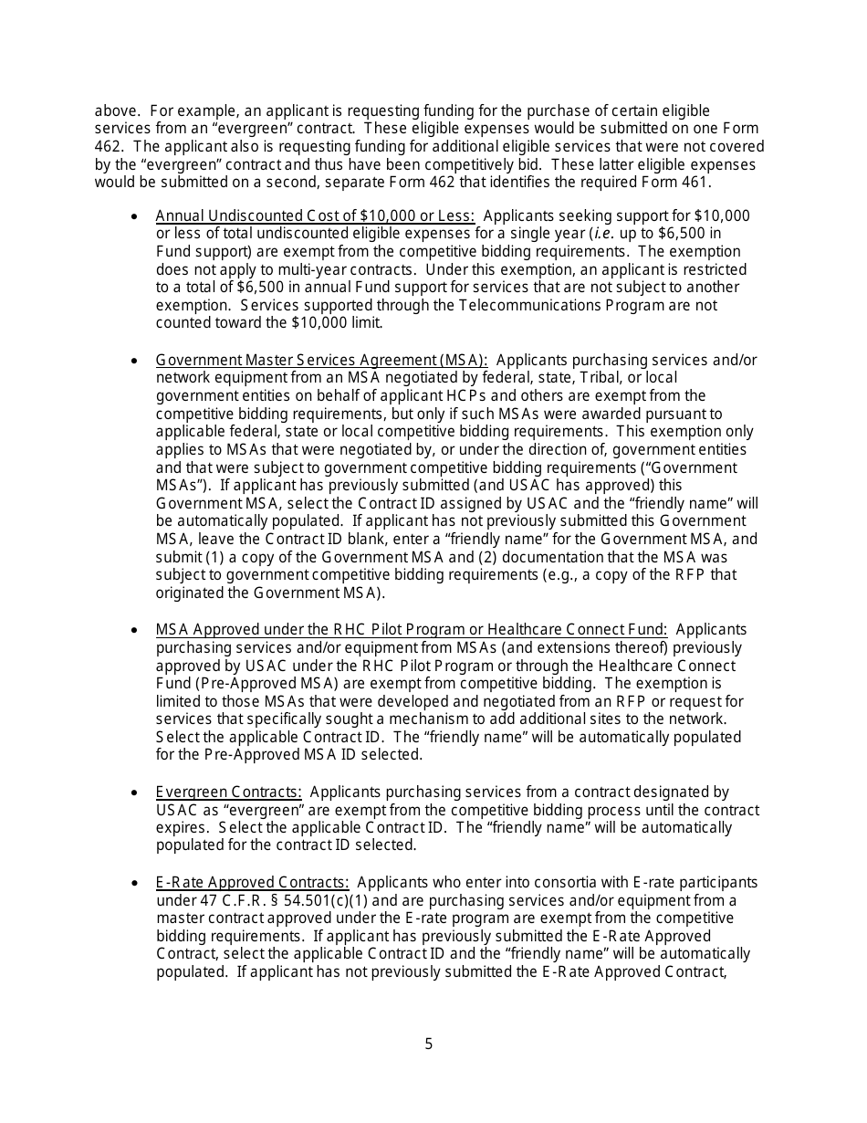 FCC Form 462 Rural Health Care (Rhc) Universal Service. Healthcare Connect Fund. Funding Request Form, Page 10