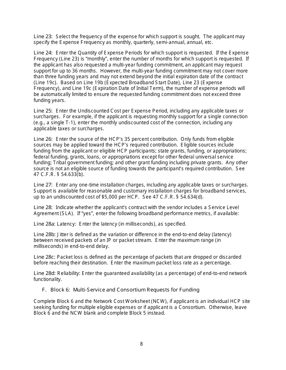 FCC Form 462 Rural Health Care (Rhc) Universal Service. Healthcare Connect Fund. Funding Request Form, Page 13