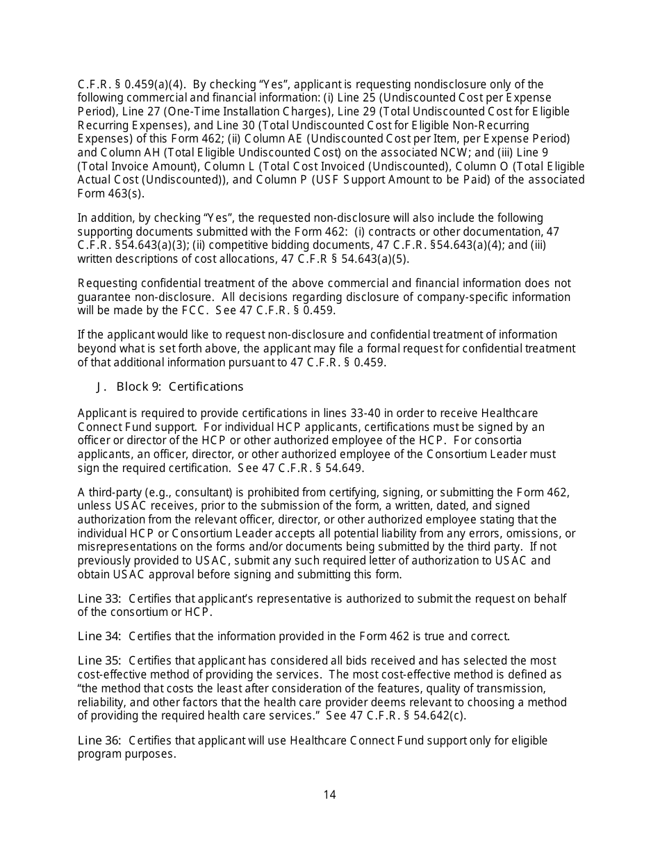 FCC Form 462 Rural Health Care (Rhc) Universal Service. Healthcare Connect Fund. Funding Request Form, Page 19