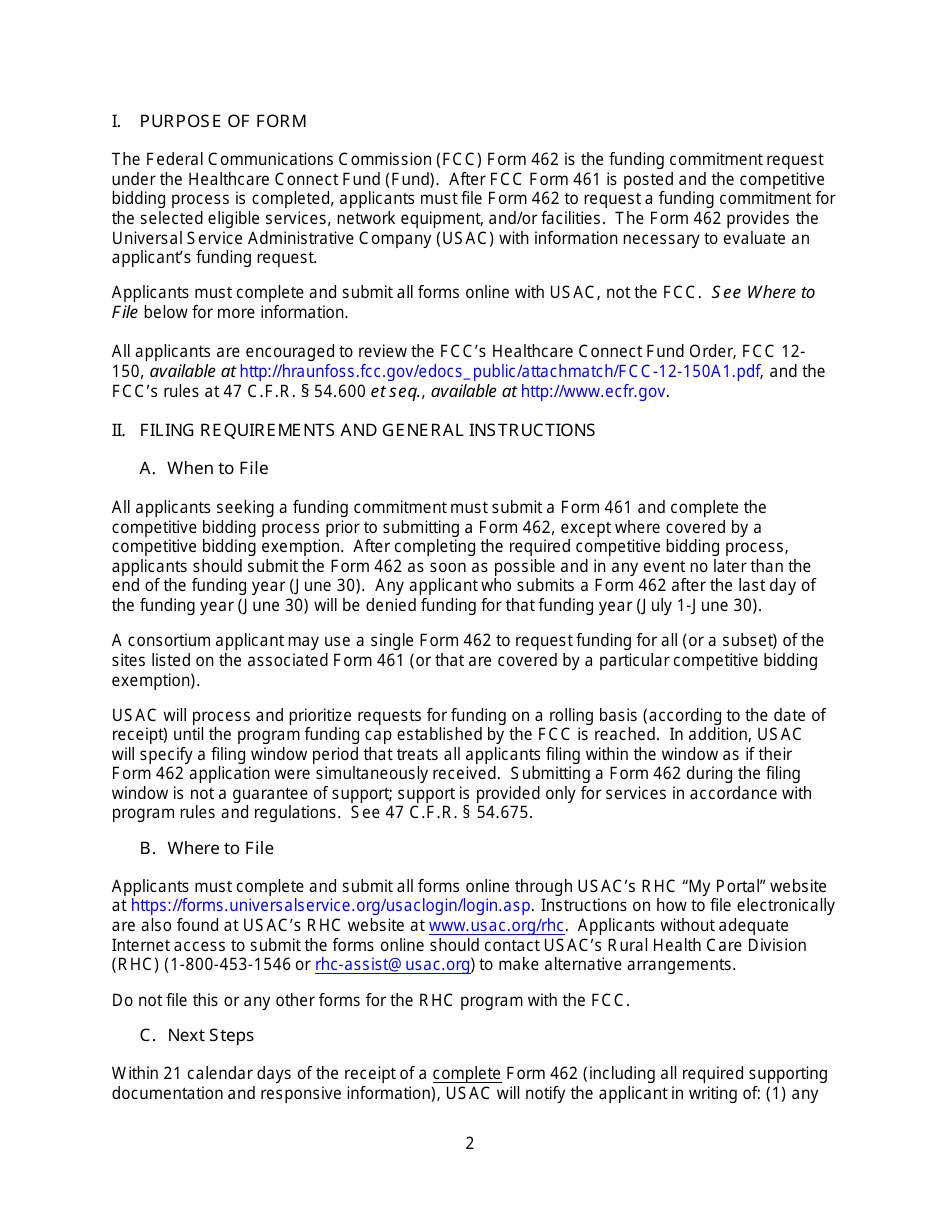 FCC Form 462 Rural Health Care (Rhc) Universal Service. Healthcare Connect Fund. Funding Request Form, Page 7