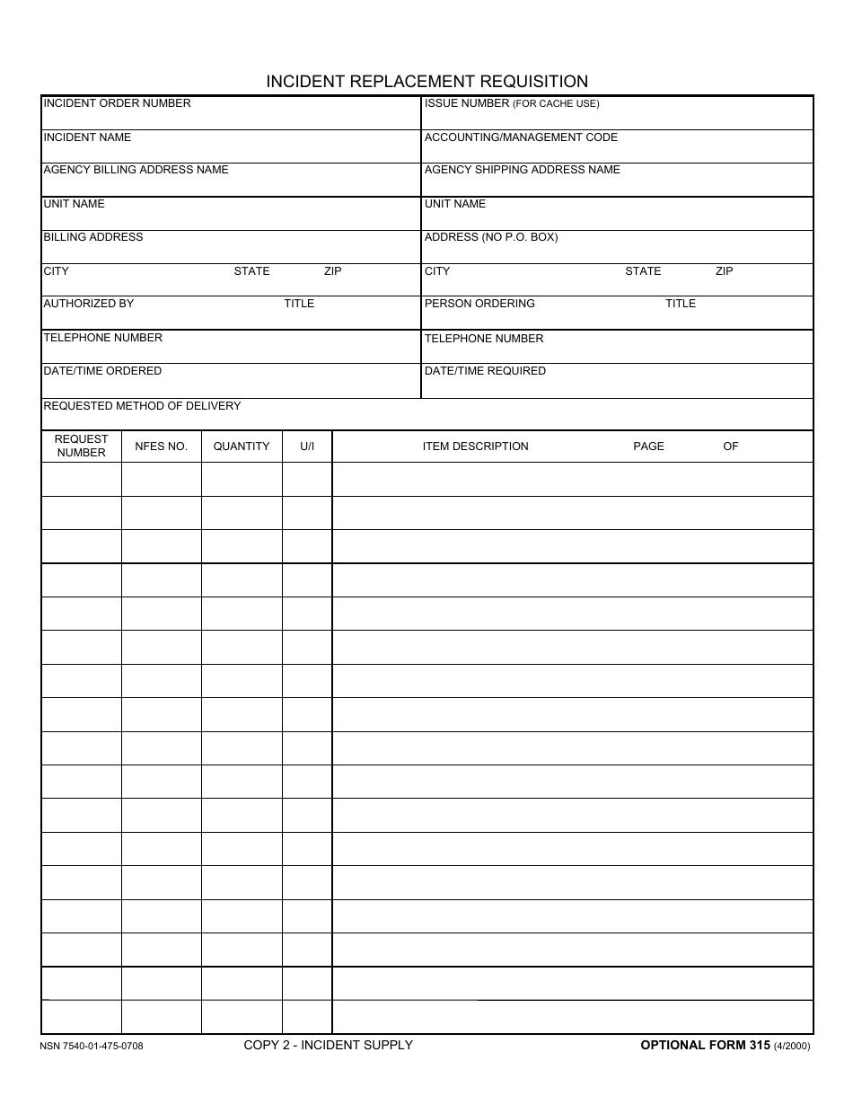 Optional Form 315 Incident Replacement Requisition, Page 3