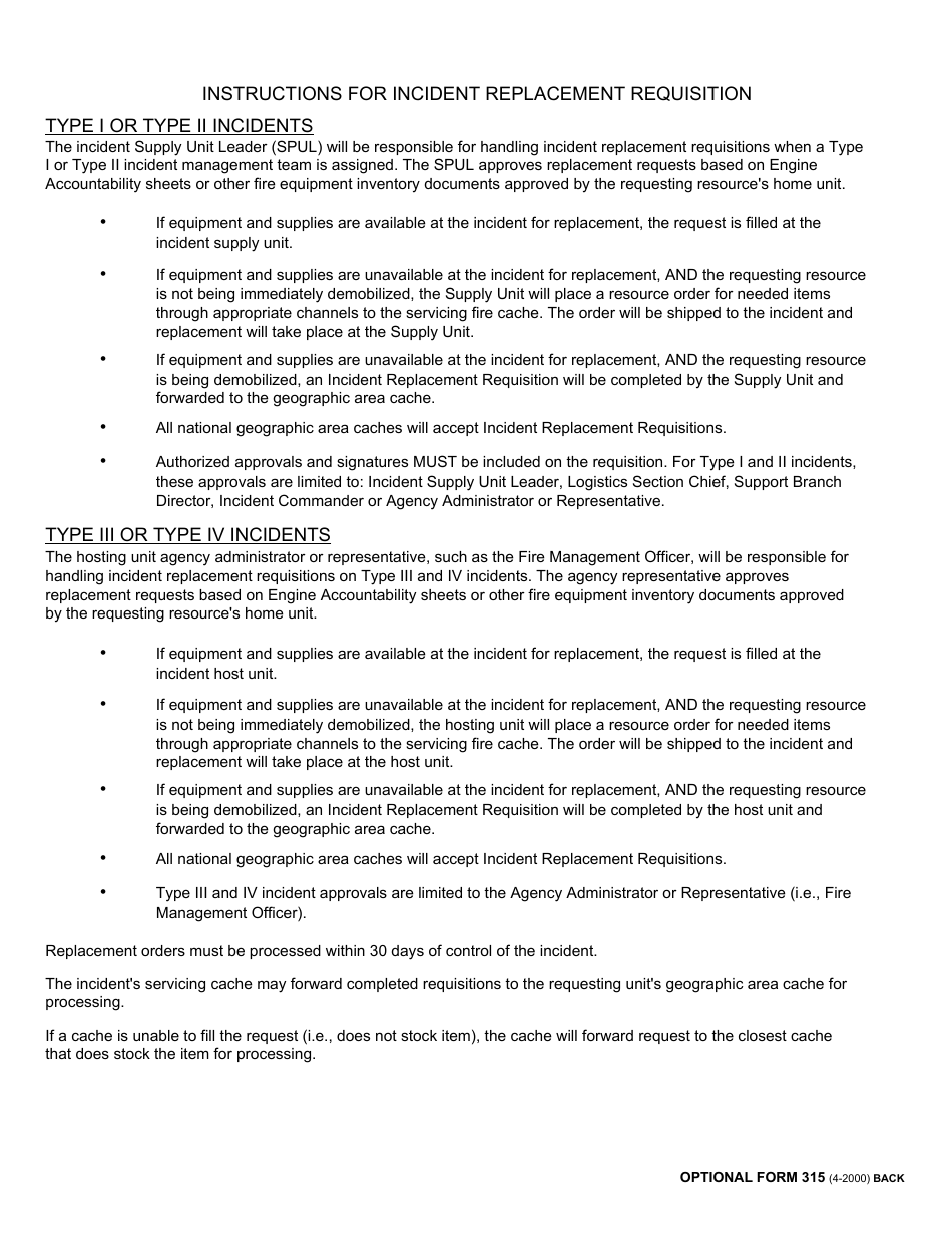 Optional Form 315 - Fill Out, Sign Online and Download Fillable PDF ...