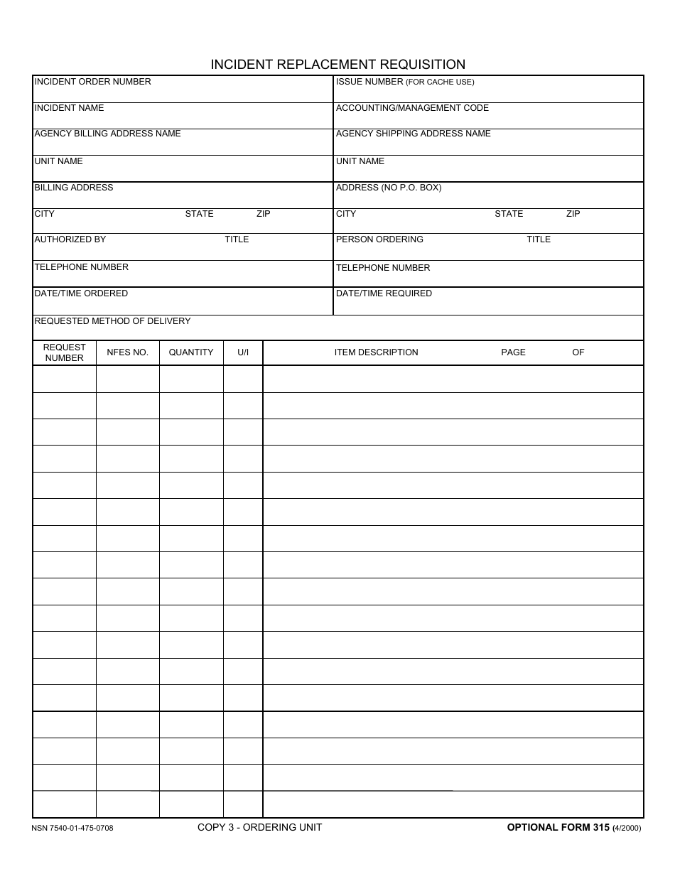 Optional Form 315 Incident Replacement Requisition, Page 5