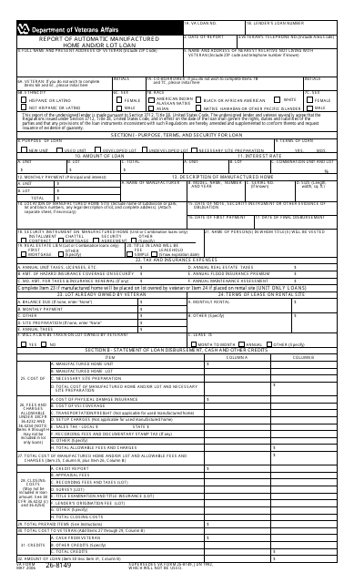 VA Form 26-8149 Report of Automatic Manufactured Home and/or Lot Loan