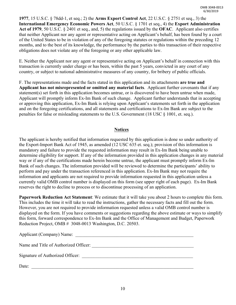 Application for Long-Term Loan or Guarantee, Page 10