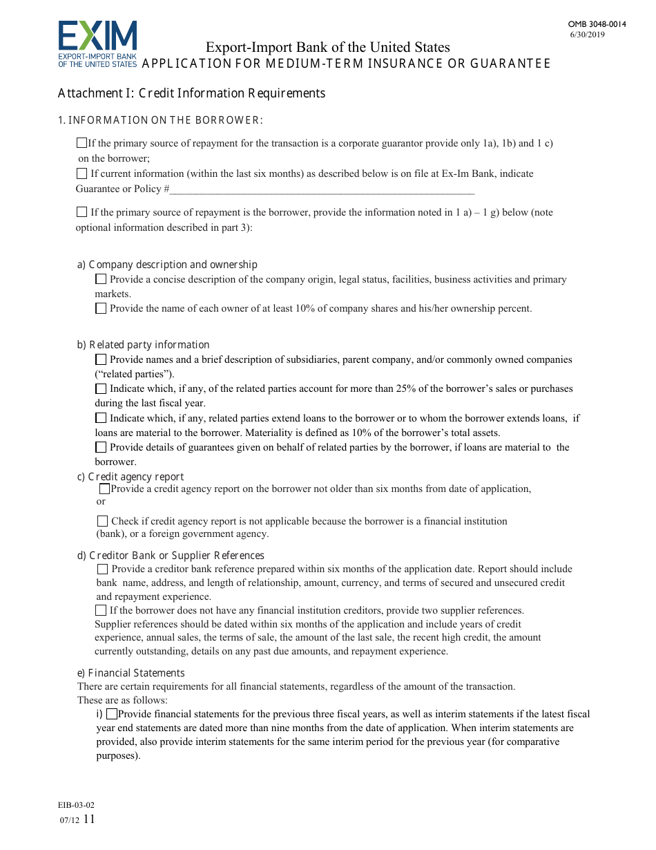 Form EIB-03-02 Application for Medium-Term Insurance or Guarantee, Page 11