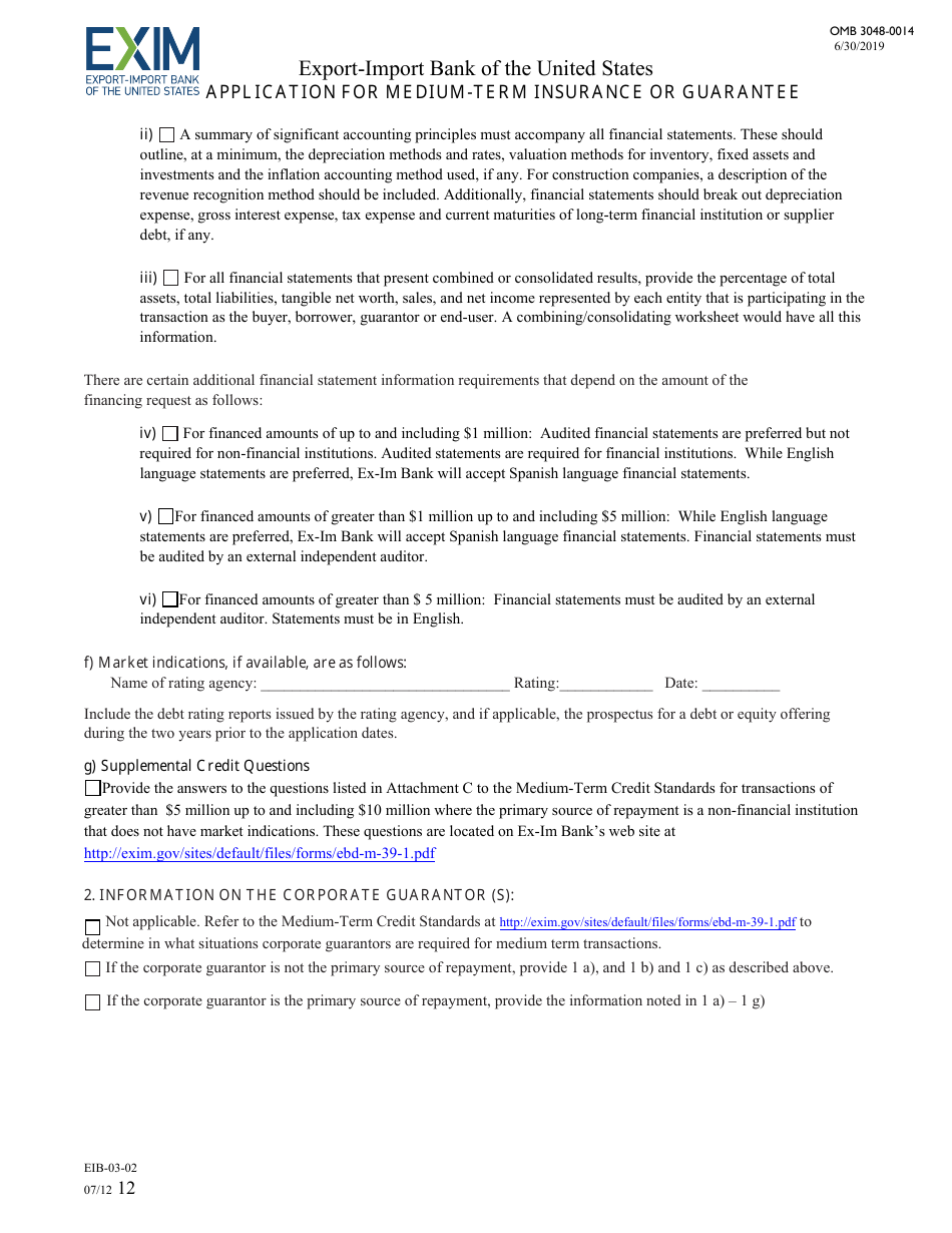 Form EIB-03-02 Application for Medium-Term Insurance or Guarantee, Page 12