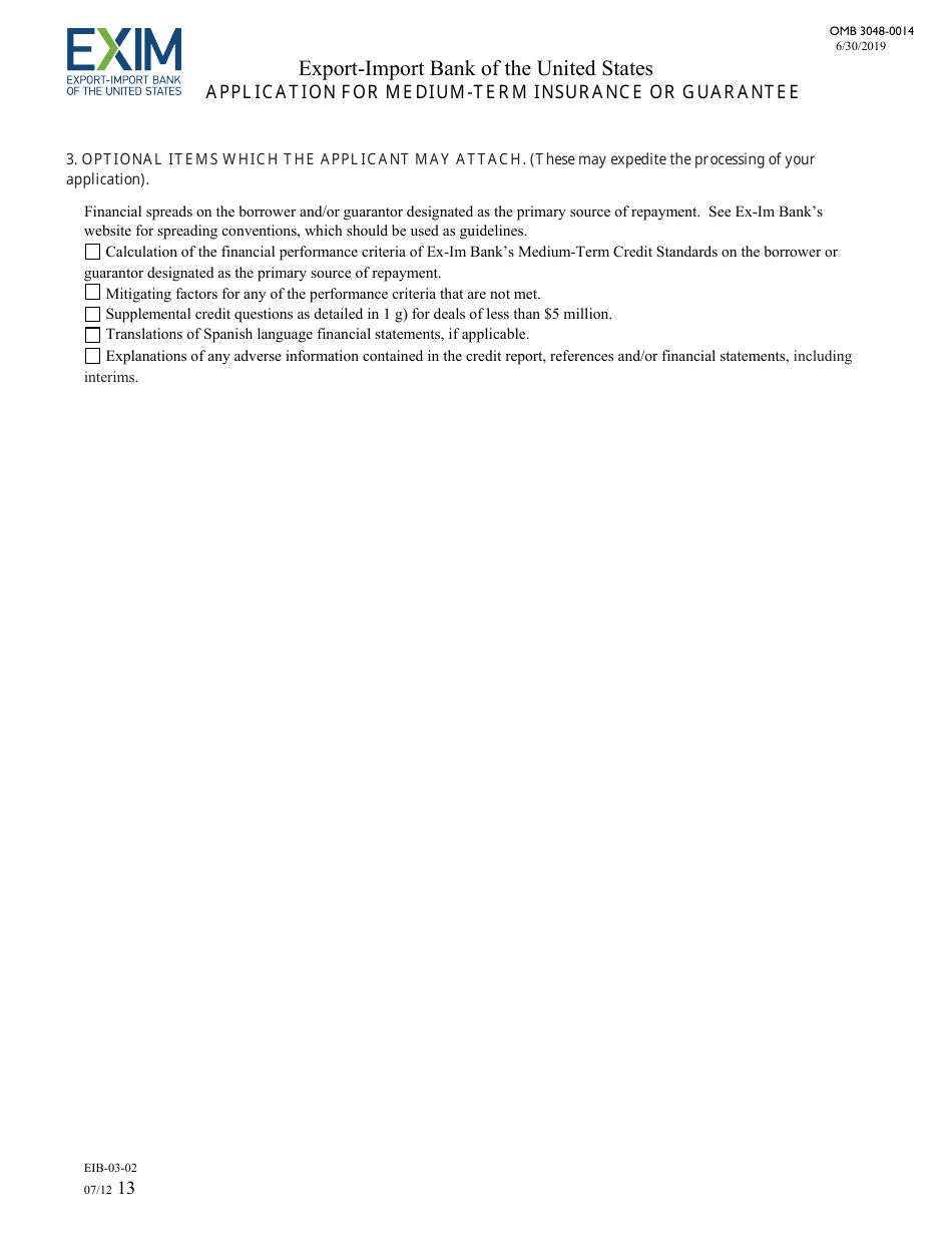 Form EIB-03-02 Application for Medium-Term Insurance or Guarantee, Page 13