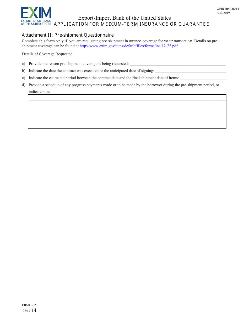 Form EIB-03-02 Application for Medium-Term Insurance or Guarantee, Page 14