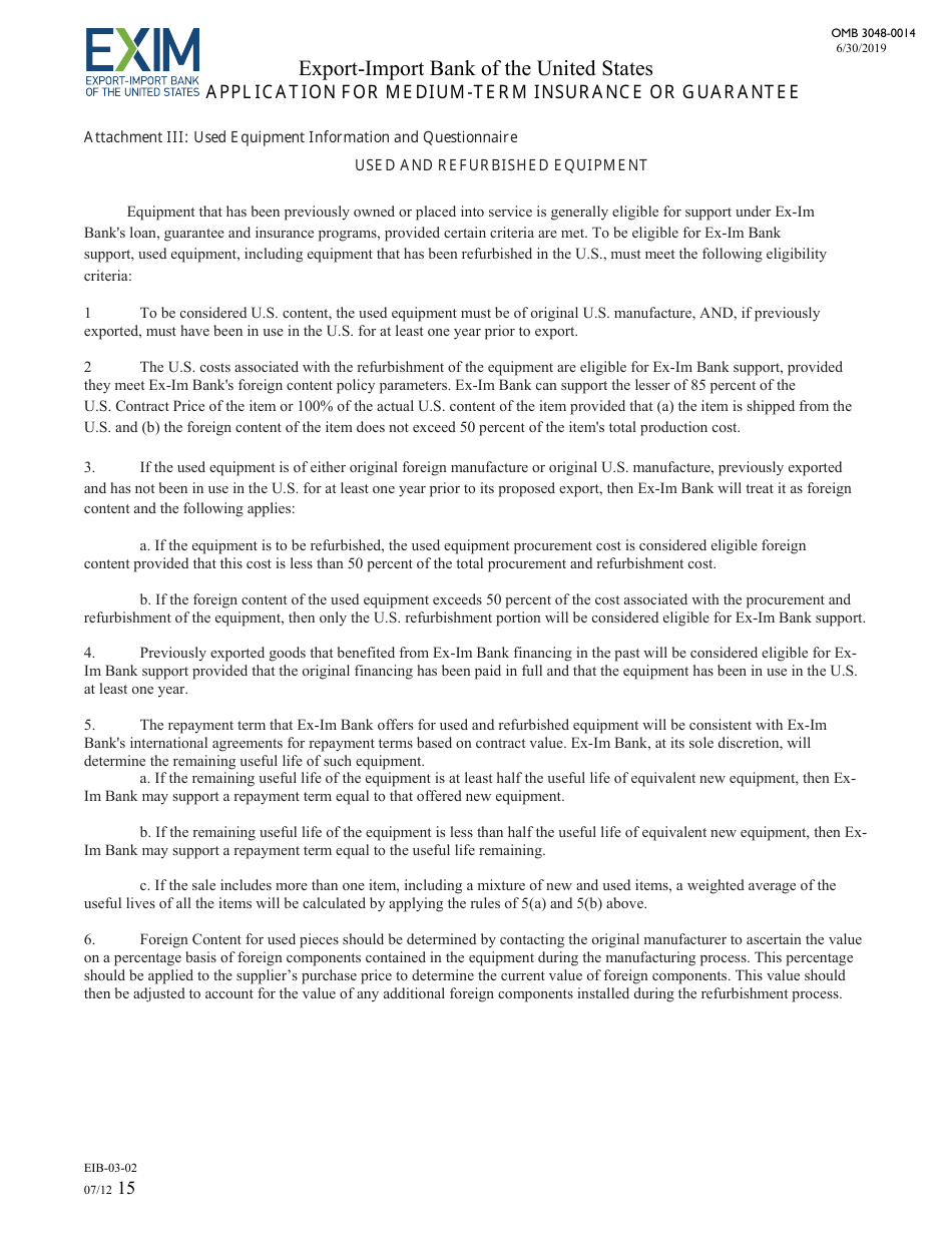 Form EIB-03-02 Application for Medium-Term Insurance or Guarantee, Page 15