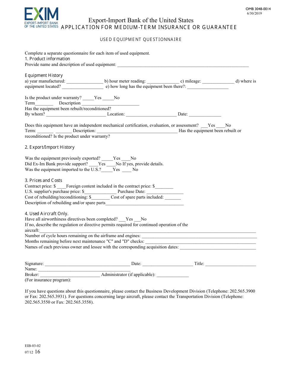 Form EIB-03-02 Application for Medium-Term Insurance or Guarantee, Page 16