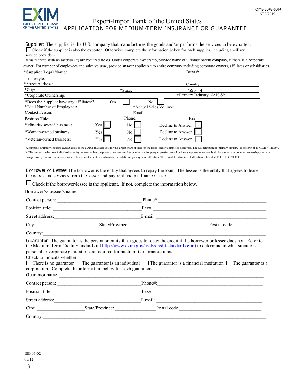 Form EIB-03-02 Application for Medium-Term Insurance or Guarantee, Page 3