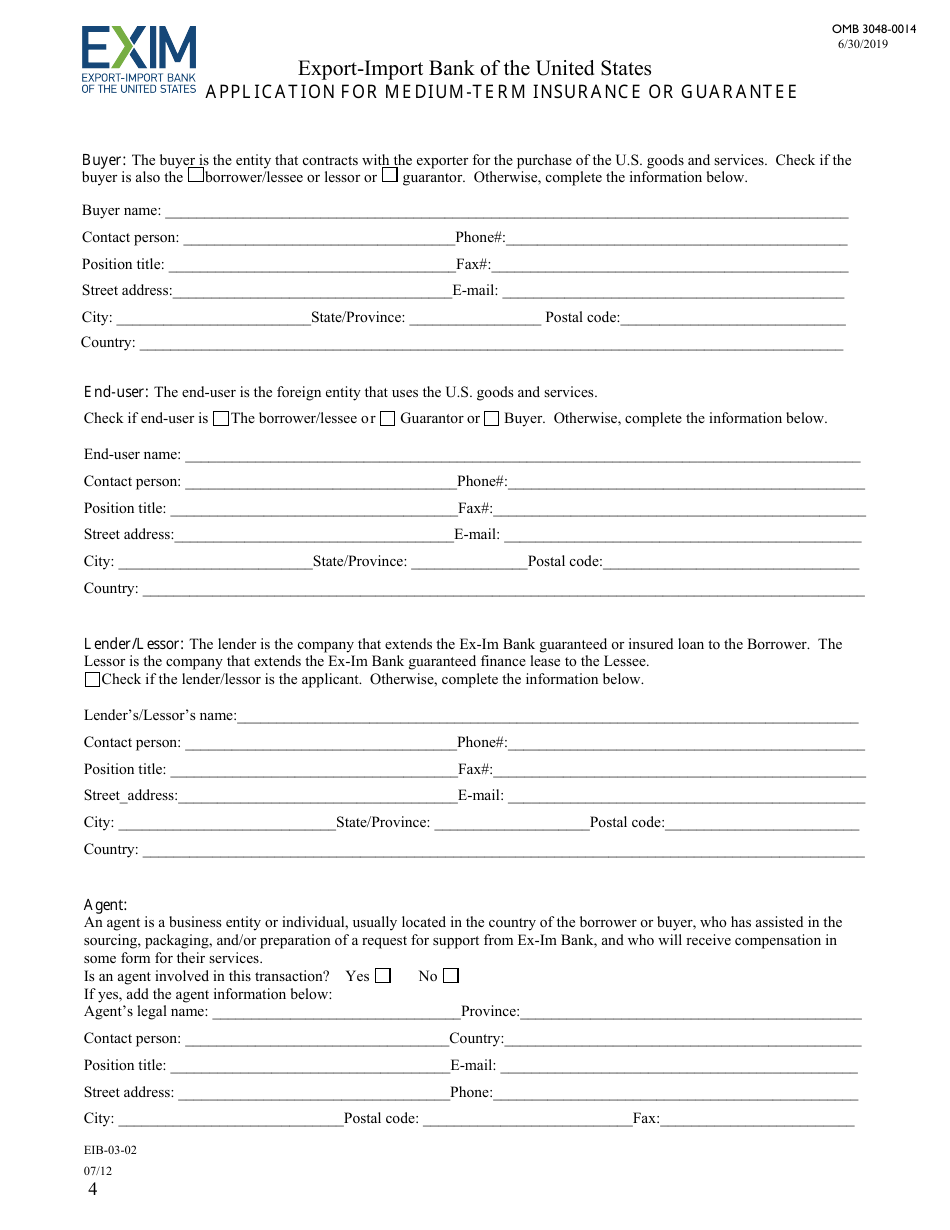 Form EIB-03-02 Application for Medium-Term Insurance or Guarantee, Page 4