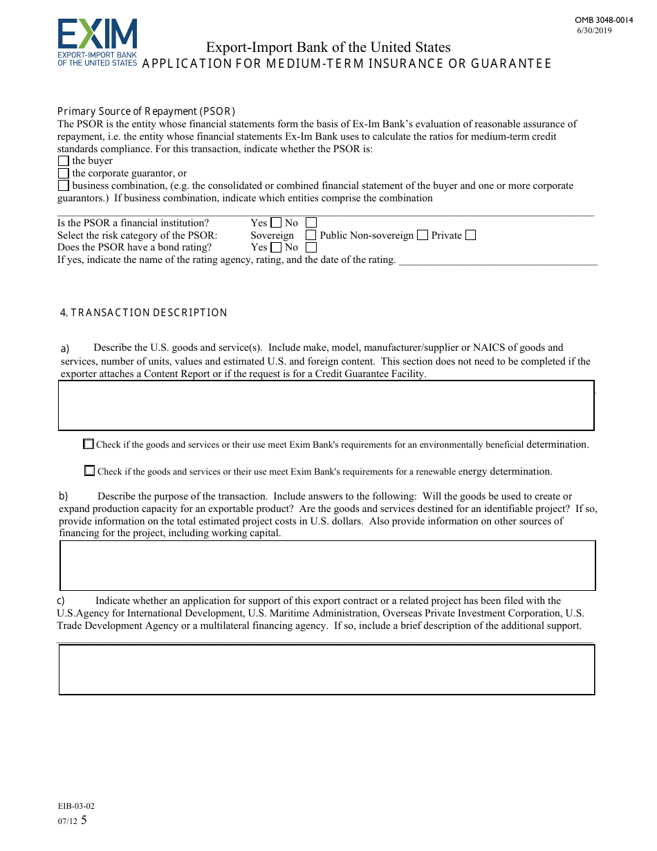 Form EIB-03-02 Application for Medium-Term Insurance or Guarantee, Page 5