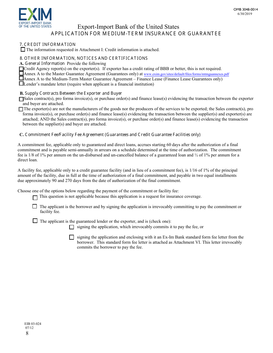 Form EIB-03-02 Application for Medium-Term Insurance or Guarantee, Page 8