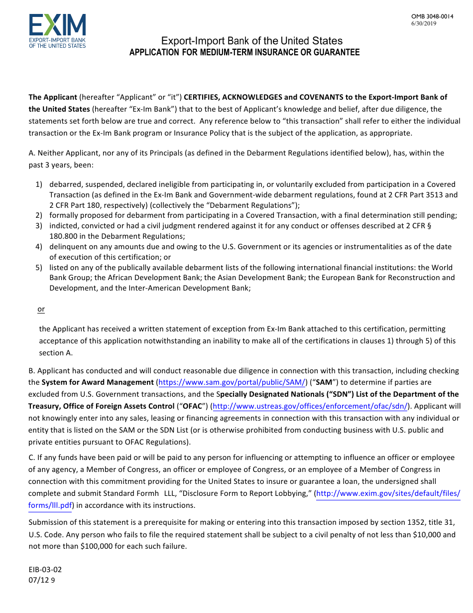 Form EIB-03-02 Application for Medium-Term Insurance or Guarantee, Page 9