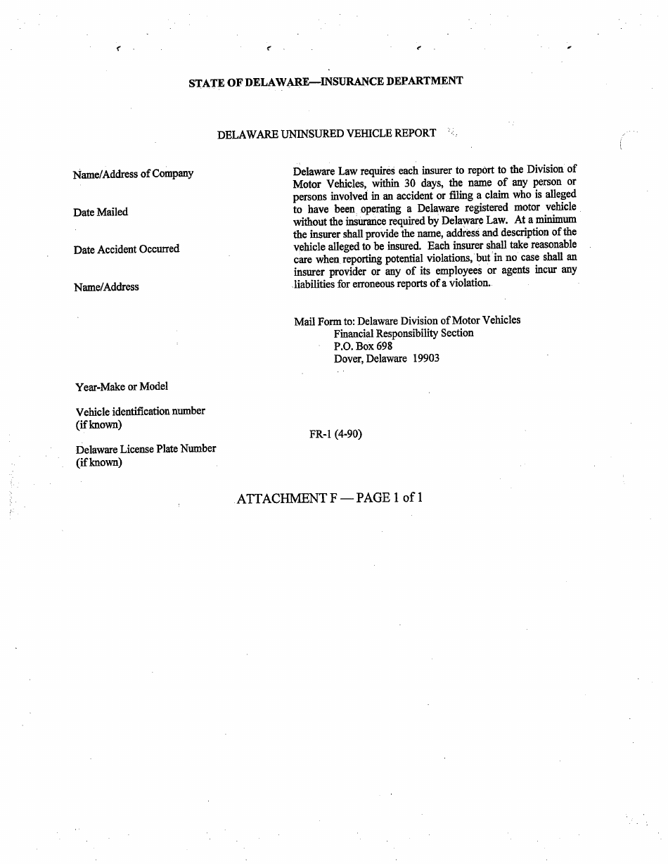 Form FR-4 Assigned Risk Insurance Certification Request - Delaware, Page 15