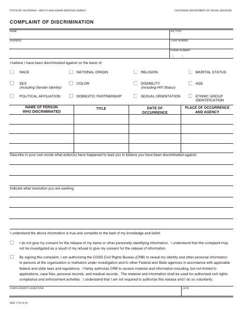 Form GEN1179  Printable Pdf