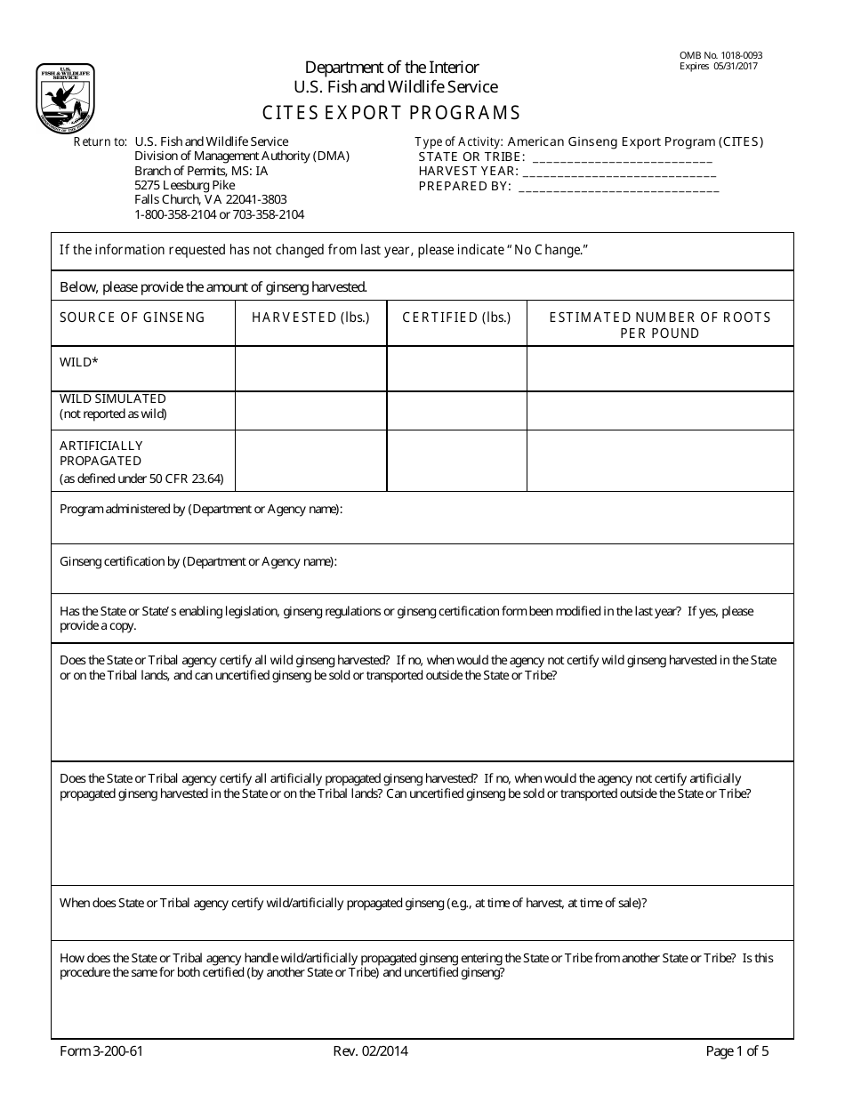 FWS Form 3-200-61 Cites Export Programs., Page 1