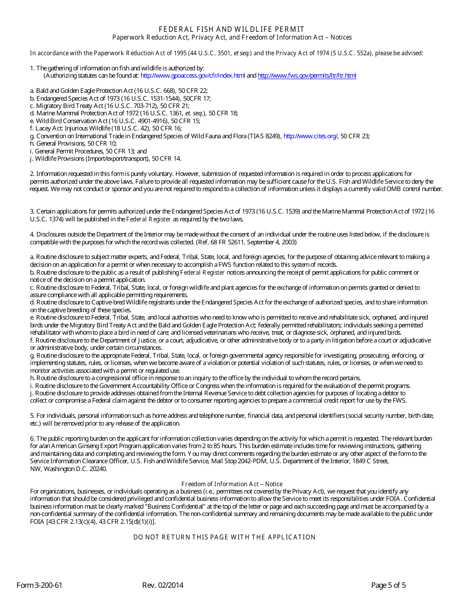 FWS Form 3-200-61 Cites Export Programs., Page 5