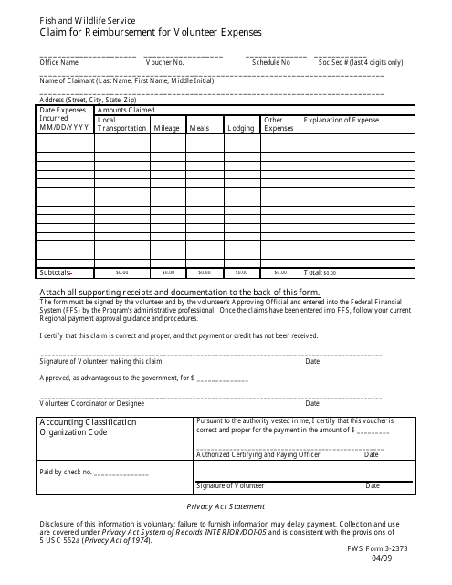 FWS Form 3-2373  Printable Pdf