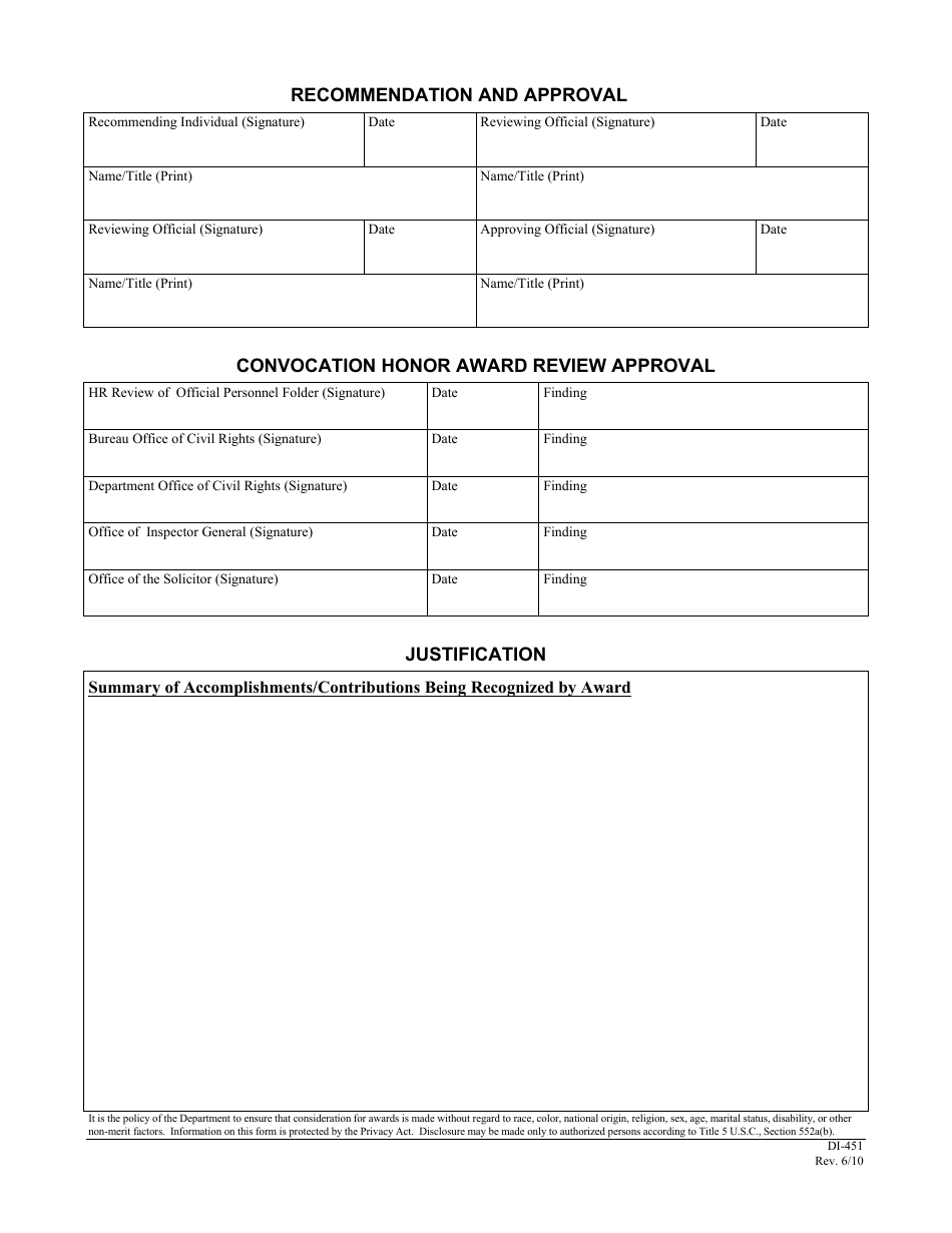 FWS Form DI-451 Recommendation and Approval of Awards, Page 2