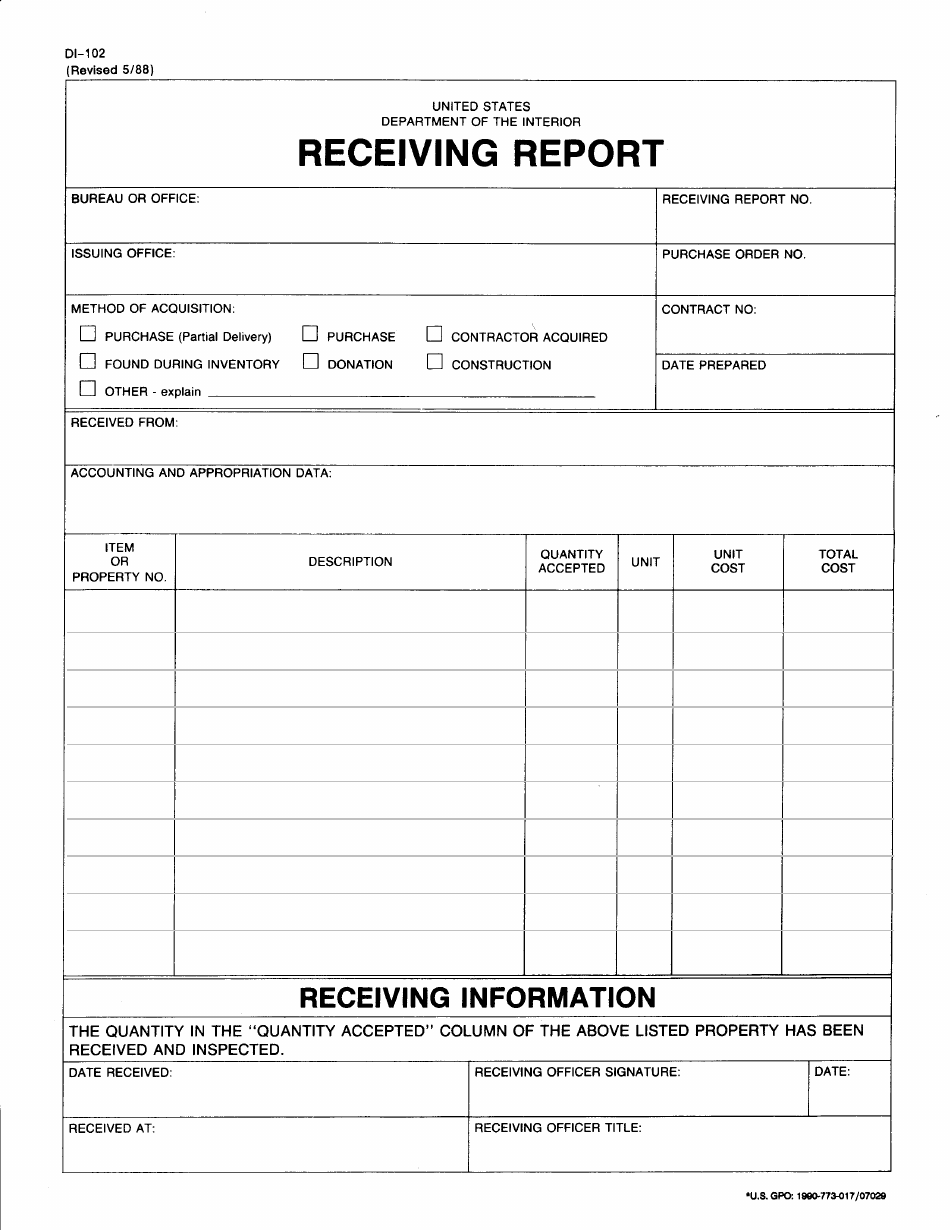 FWS Form DI-102 Receiving Report, Page 1