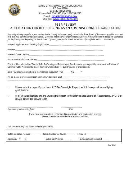 Application for Registering as an Administering Organization - Idaho